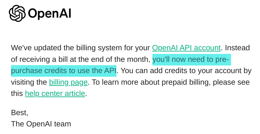 OpenAI Credit Billing